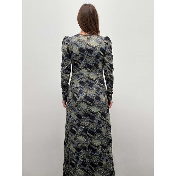 Ganni Green and Blue Midi Dress - Picture 3 of 14